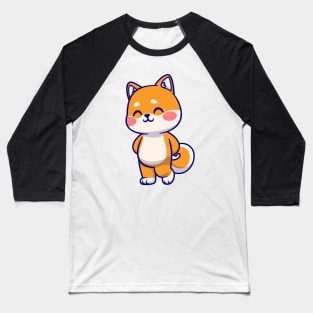 Cute Shiba Inu Dog Shy Cartoon Baseball T-Shirt